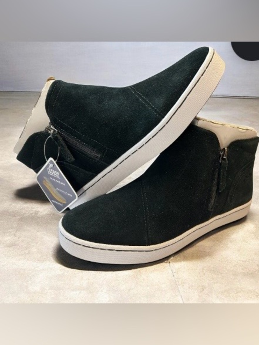 Womens Black Suede Slip-On Sneakers with Side Zip